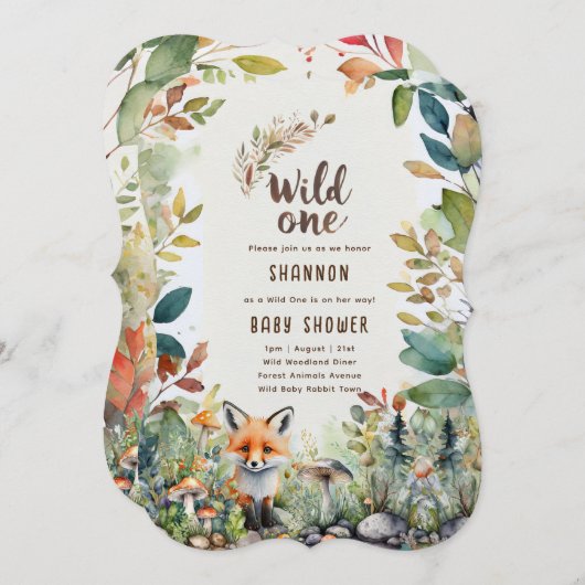 ワイルドワンベビーウッドランド素朴動物 招待状 (正面/裏面)