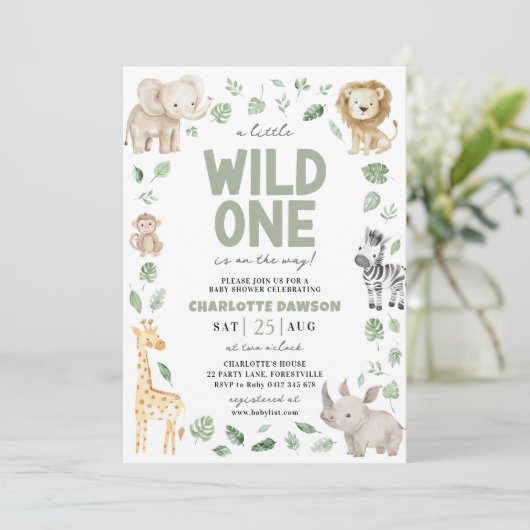 ワイルドワンベビーシャワーサファリアニマルジャングル 招待状 (スタンド正面)