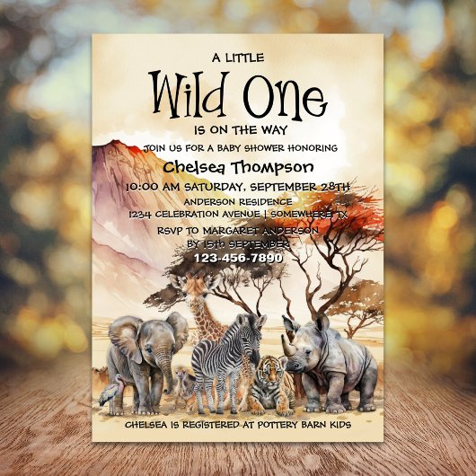 ワイルドワンベビーシャワーサファリ動物 招待状