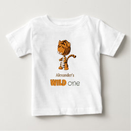 ワイルドワンベビータイガーサファリファースト誕生日 ベビーTシャツ