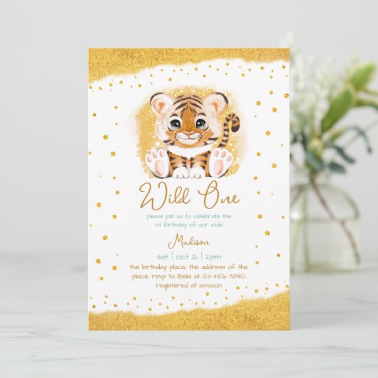 ワイルドワンベビータイガーチャイルドカワイファースト誕生日 招待状 (スタンド正面)