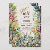 ワイルドワンベビーバニーウッドランド素朴動物 招待状 (正面/裏面)