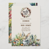 ワイルドワンベビーバニーウッドランド素朴動物 招待状 (正面/裏面)