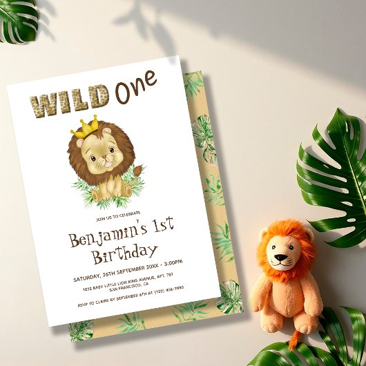 ワイルドワンベビーライオンテーマ1stファースト誕生日パーティー 招待状