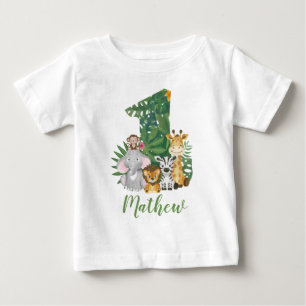 ワイルドワンベビー第1誕生日ジャングルサファリTシャツ ベビーTシャツ