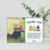 ワイルドワンベビー1th誕生日ジャングル動物の写真 サンキューカード (スタンド正面)