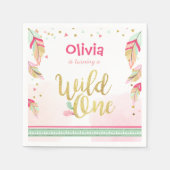 ワイルドワンペーパーナプキン金ゴールドピンクボホフェザーズガール スタンダードカクテルナプキン (正面)