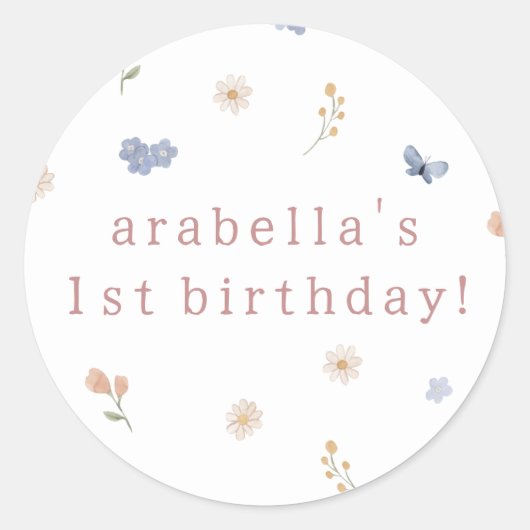 ワイルドワンボホウォーター色ワイルドフラワー1st誕生日 ラウンドシール (正面)