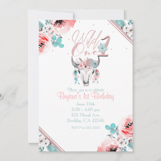 ワイルドワンボホシックフローラ1st誕生日招待状 招待状 (正面)