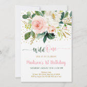 ワイルドワンボホフローラピンク金ゴールド誕生日 招待状 (正面)