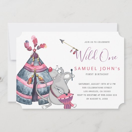 ワイルドワンボーイの最初の誕生日の部族おもしろいパーティー 招待状 (正面)