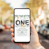 ワイルドワンボーイサファリ誕生日ジャングル動物 招待状