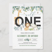 ワイルドワンボーイサファリ誕生日ジャングル動物 招待状 (正面)