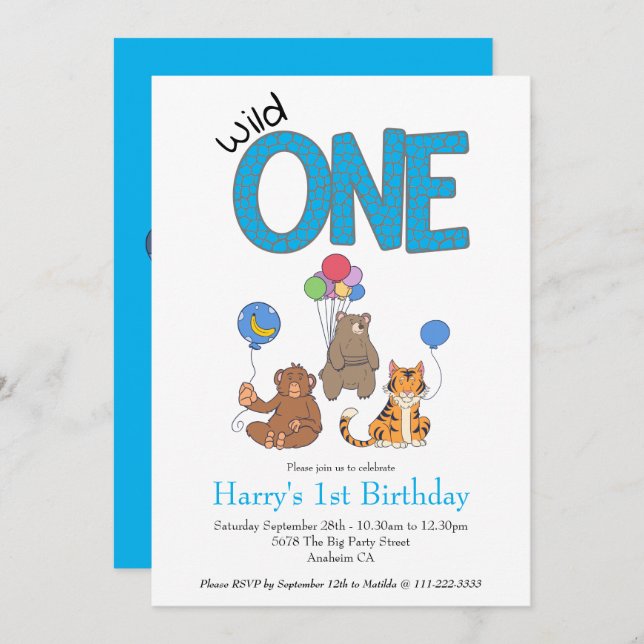 ワイルドワンボーイズファースト誕生日サファリジャングル動物 (正面/裏面)