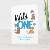 ワイルドワンボーイズファースト誕生日サファリジャングル動物 カード (正面)
