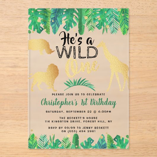 ワイルドワンボーイズファースト誕生日パーティー アクリル招待状 (正面)