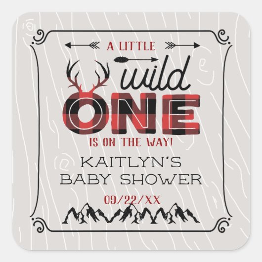ワイルドワンボーイズ素朴プレイドランバージャックベイビーシャワー スクエアシール (正面)