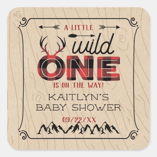 ワイルドワンボーイズ素朴プレイドランバージャックベイビーシャワー スクエアシール (正面)