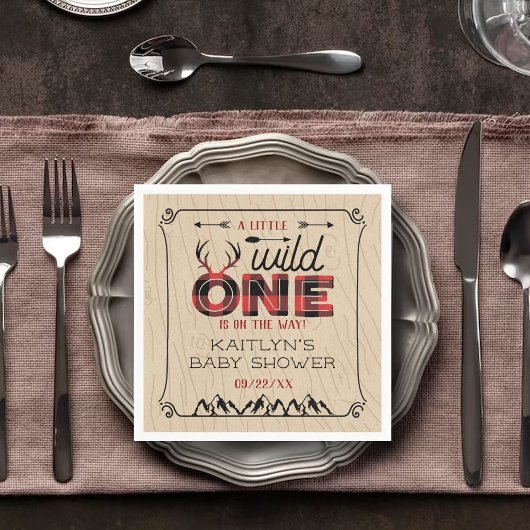 ワイルドワンボーイズ素朴プレイドランバージャックベイビーシャワー スタンダードカクテルナプキン