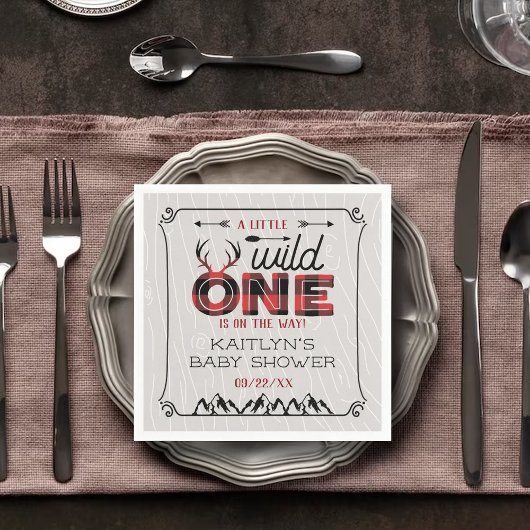 ワイルドワンボーイズ素朴プレイドランバージャックベイビーシャワー スタンダードカクテルナプキン