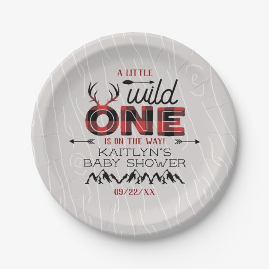 ワイルドワンボーイズ素朴プレイドランバージャックベイビーシャワー ペーパープレート (正面)