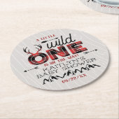 ワイルドワンボーイズ素朴プレイドランバージャックベイビーシャワー ラウンドペーパーコースター (アングル)