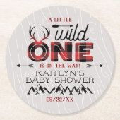 ワイルドワンボーイズ素朴プレイドランバージャックベイビーシャワー ラウンドペーパーコースター (正面)