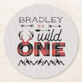 ワイルドワンボーイズ素朴プレイドランバージャック1st誕生日 ラウンドペーパーコースター (正面)