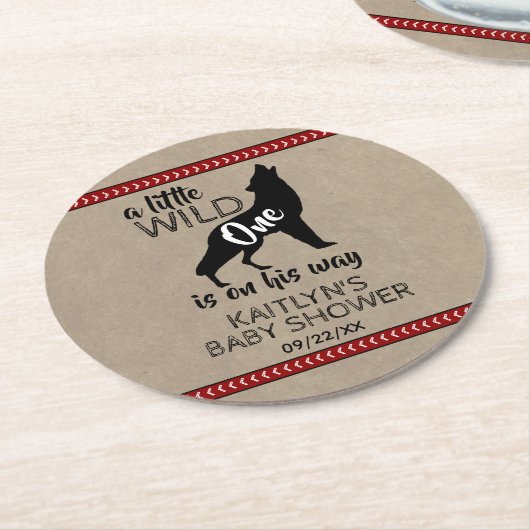 ワイルドワンボーイズ赤ちゃんシャワー ラウンドペーパーコースター (アングル)