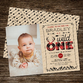 ワイルドワンボーイズPlaid Lumberjack 1st Birthday Photo 招待状