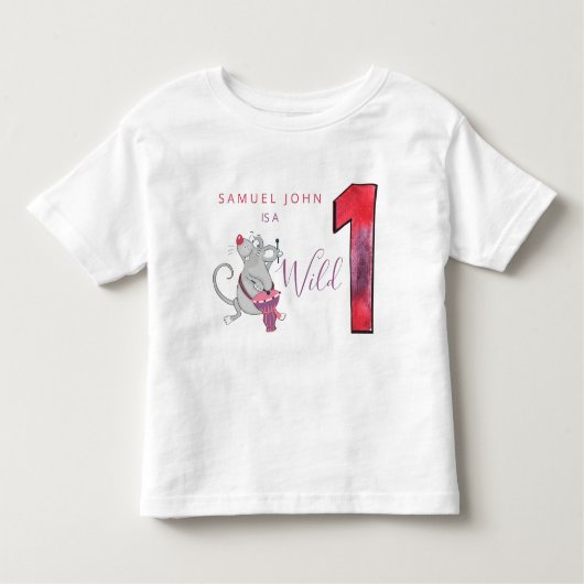 ワイルドワンボーイ最初の誕生日おもしろいキャラクターパーティー トドラーTシャツ (正面)