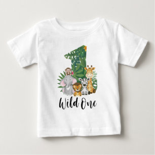 ワイルドワンボーイ第1回誕生日ジャングルサファリかわいい ベビーTシャツ