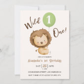 ワイルドワンボーイ1st誕生日ライオンセージ緑バルーン 招待状 (正面)