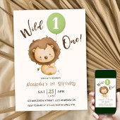 ワイルドワンボーイ1st誕生日ライオンセージ緑バルーン 招待状