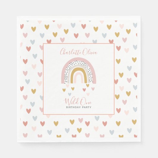 ワイルドワンミュート虹の女の子の最初の誕生日パーティー スタンダードランチョンナプキン (正面)