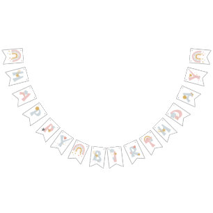 ワイルドワンミュート虹の女の子の最初の誕生日パーティー バンティングフラッグ