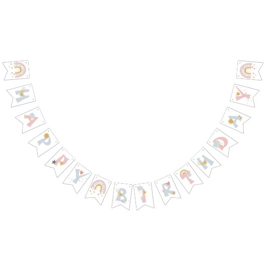 ワイルドワンミュート虹の女の子の最初の誕生日パーティー バンティングフラッグ (全)