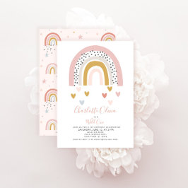 ワイルドワンミュート虹の女の子の最初の誕生日パーティー 招待状
