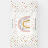 ワイルドワンミュート虹の女の子の最初の誕生日パーティー 横断幕 (縦)