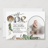 ワイルドワンモダン写真1歳の誕生日 招待状 (正面)