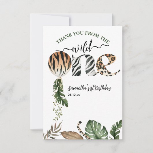 ワイルドワンモダン男女兼用の1歳の誕生日 サンキューカード (正面)