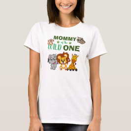 ワイルドワンモームジャングルサファリ動物園の動物ママ Tシャツ