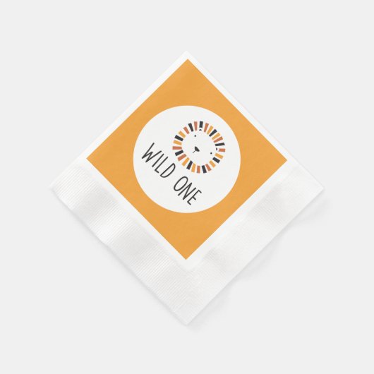 ワイルドワンライオンの最初の誕生日 縁ありカクテルナプキン (角)