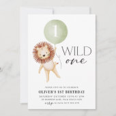 ワイルドワンライオンセージバルーンボーイズ1st誕生日パーティー 招待状 (正面)