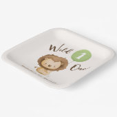 ワイルドワンライオンセージ緑バルーンボーイ第1誕生日 ペーパープレート (傾斜あり)