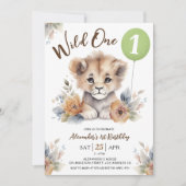 ワイルドワンライオンセージ緑バルーン1st誕生日ボーイ 招待状 (正面)