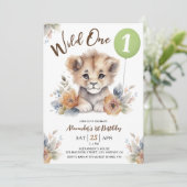 ワイルドワンライオンセージ緑バルーン1st誕生日ボーイ 招待状 (スタンド正面)