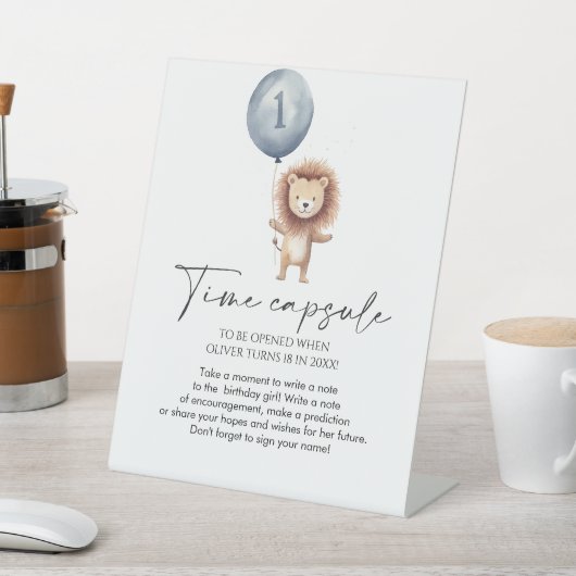 ワイルドワンライオンバルーンファースト誕生日タイムカプセル 台座サイン (インサイチュ)