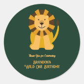 ワイルドワンライオンバースデーパーティージャングルサファリのお願い ラウンドシール (正面)