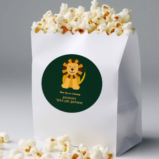 ワイルドワンライオンバースデーパーティージャングルサファリのお願い ラウンドシール